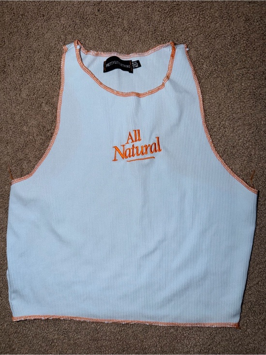 PrettyLittleThing Tops - PrettyLittleThing Light Blue Ribbed Crop Tank with Orange Contrast